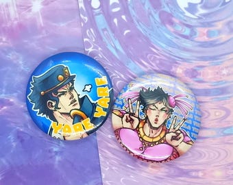 Jojo's Bizarre Adventure Jotaro Kujo and Joseph Joestar pin (44mm)