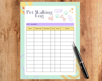 Printable Dog Walking Log – Pet Health Tracker (Digital Download)