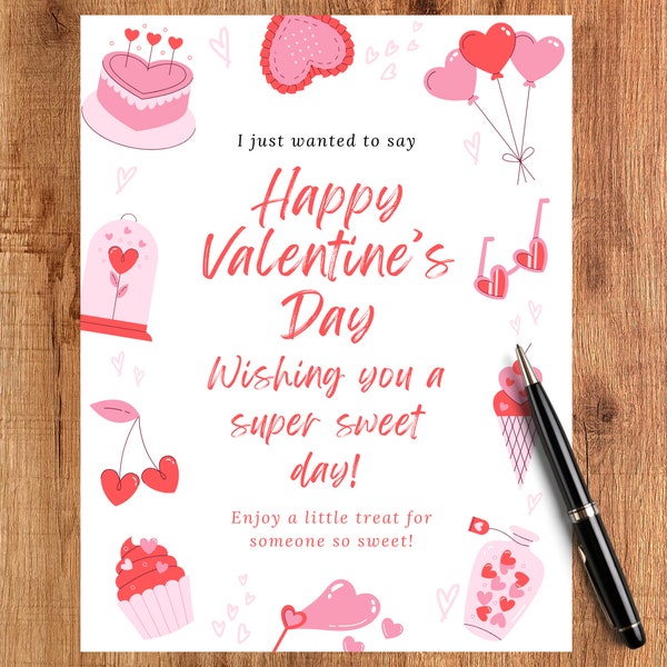 Printable Sweet Valentine Card - Sweetheart Valentine's Day Note - Sweat Treat Valentine Card - Simple Valentine's Day Card - Letter, A5, A4