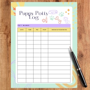 Printable Puppy Potty Log - Printable Pet Potty Training Tracker - PDF Dog Potty Training Journal