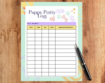 Printable Puppy Potty Log - Printable Pet Potty Training Tracker - PDF Dog Potty Training Journal