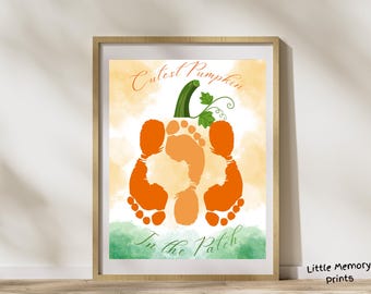 Leukste pompoen in de patch baby voetafdruk ambacht - peuter herfst handafdruk schilderij - aangepaste herfst aandenken cadeau - 8 x 10, 8.5 x 11 JPG download