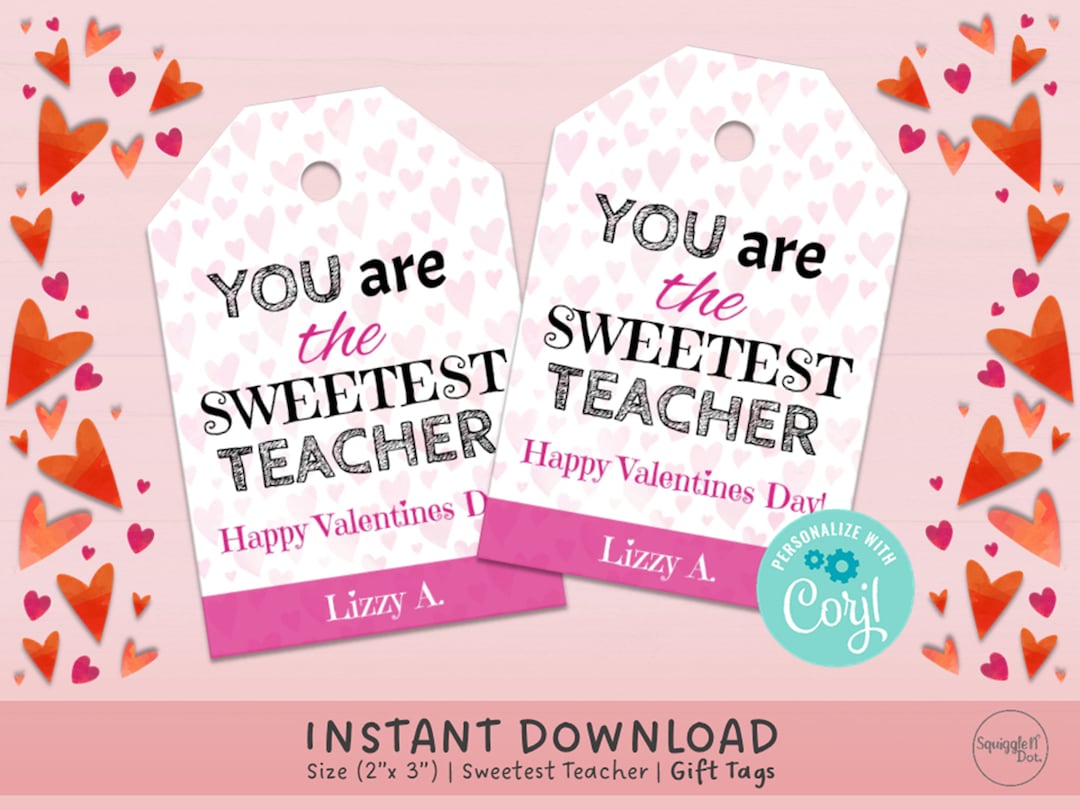 Printable Teacher Valentine Tags Kids Valentines to Teachers - Etsy