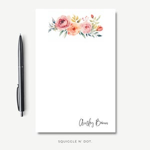 Personalized Watercolor Floral Notepad, Custom Stationery Notepad, Writing Pad, Gift for Her, Simple Flower Notepad, Garden Lover Gift