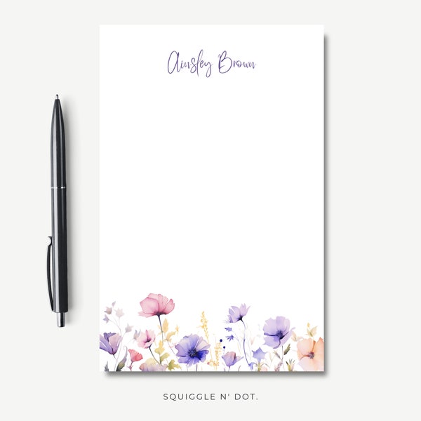 Personalized Notepad - Watercolor Floral, Custom Stationery Notepad, Writing Pad, Gift for Her, Simple Flower Notepad, Garden Lover Gift