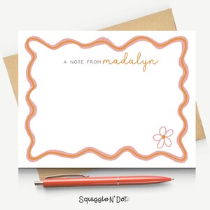 Personalized Daisy Notecards: Hand-Drawn Wavy Stationery Set