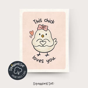 Küken liebt dich druckbare Karte - süße digitale Huhn Valentinstag, Ostern, Jahrestag Karte, DIY Klappkarte mit Umschlag