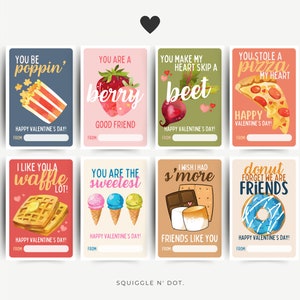 Biglietti di San Valentino stampabili per bambini - 15 divertenti giochi di parole sul cibo - Download digitale di biglietti di San Valentino per la classe - Biglietti di San Valentino fai da te