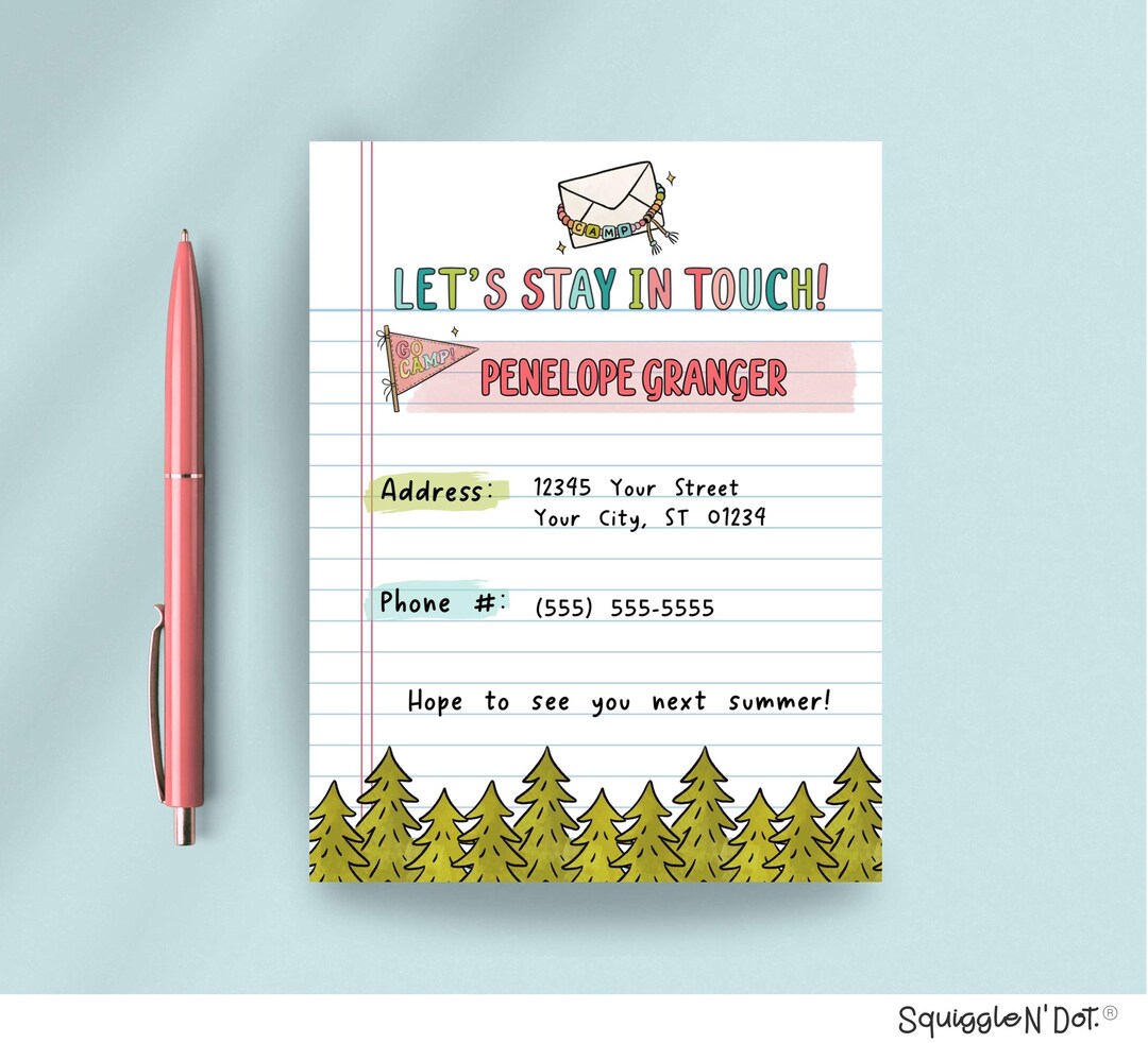 Personalized Camp Notepad: Kids Stationery, Tear-off Contact List - Etsy