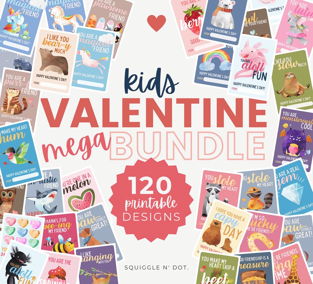 Kids Valentine Cards MEGA Bundle, Printable Classroom Valentines ...
