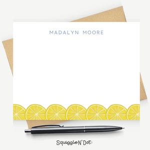 Lemon Notecard Set: Personalized Citrus Stationery, Hand-Drawn Design