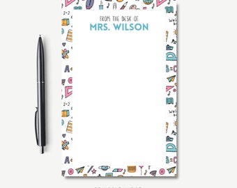 Teacher Notepad Personalized Gift with School Theme Border - Custom Printed (50 pages) 5x7 Magnet Option | To-Do List or Memo Pad