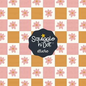 レトロなデイジーギンガムパターン – シームレスな花柄デジタルペーパー | 12x12 JPG | 工芸品や小規模ビジネスでの使用に適したコテージコアチェック柄プリント