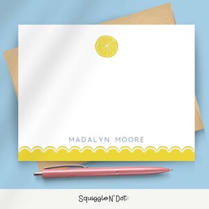 Personalized Lemon Notecard Set: Scallop Border Stationery