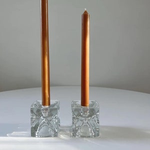 Pair of Vintage Mod Glass Cube Candlestick Holders