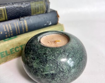 Vintage Green Marble Orb Tea Light Holder, MCM Style Candle Holder, TeaLight Short Candleholder / Pakistan