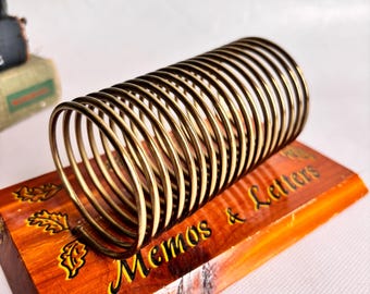 Vintage MCM Letter / Memos Gold Tone Metal Spiral Spring and Wood Letter Rack /Mail File Desktop Organizer/ Office Supplies MCM Office Decor