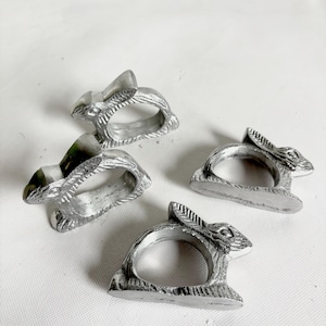 Vintage Silver Pewter Bunny Rabbit Shape Napkin Rings  - Set of 4 Spring Design Napkin Ring | Easter Dining | Spring Season Table Decor