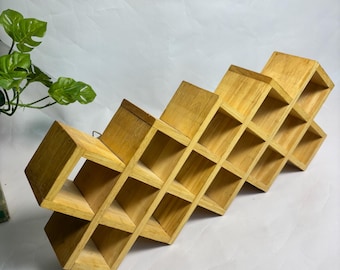 Vintage Kamenstein Acacia Wooden Criss Cross Grid Hanging Spice Rack / Trinket Shelf / 18" x 8” / Made in Thailand