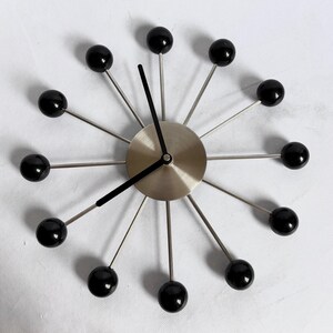 Vintage Atomic Black and Silver Ball Wall Clock Mid Century Modern / Similar to George Nelson for Howard Miller -Vitra / Battery operated