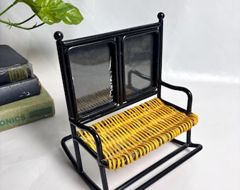 Vintage 1990s Metal and Wicker Rocking Chair Shaped Sculpture Double Photo Frame - Sofa Chair Picture Frame