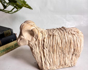 Vintage Primitive Folk Art Ram Studio Pottery Ceramic Sheep Figurine, Ceramic Spaghetti Figure, 8” Long