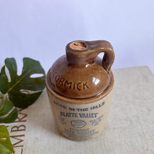 Vintage McCormick Platte Valley Gerade Corn Whisky Krug Mit Korken leer - Antike Steinzeug Keramik Whisky Krug