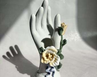 Vintage China fine porcelain ladies hands vase with flower details
