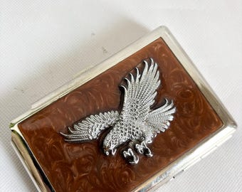 Vintage Americana Style Adler Metall Zigarettenetui / Kartenetui - Adler Edelstahl / Harz Etui für Zigaretten, Feuerzeug und Karten