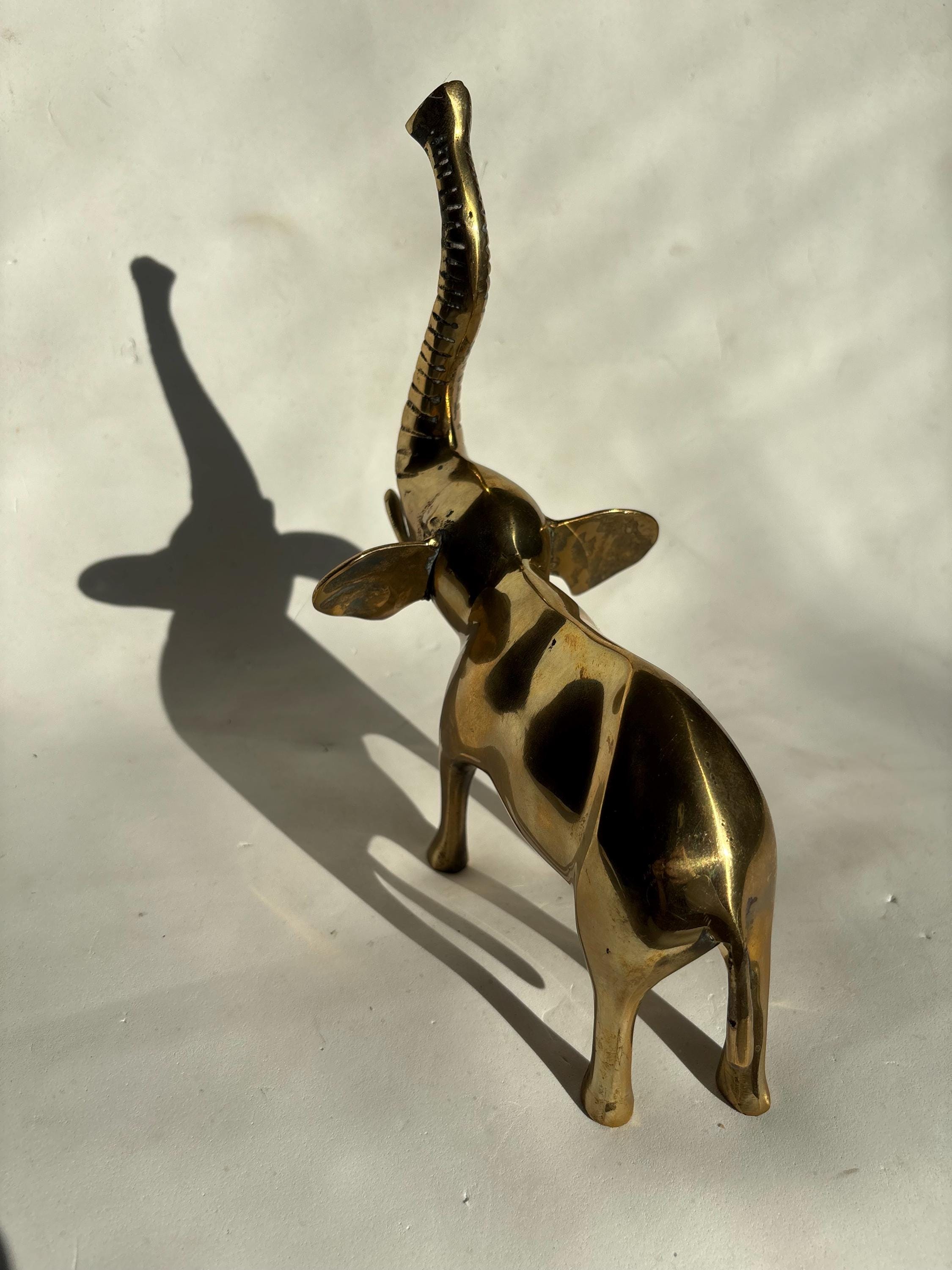 ヴィンテージ 大型 真鍮製 象の置物 彫刻 置物 - 9 インチ 真鍮製 鼻を