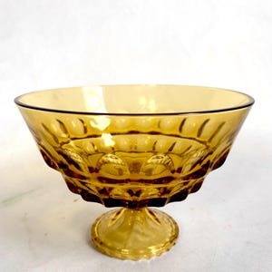 Vintage Large 10.5” Indiana Glass Amber Thumb Print Glass Pedestal Compote Fruit Bowl