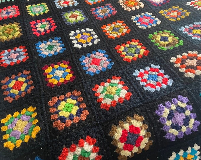 Vintage Crochet Throw Vintage Roseanne's Afghan, Cotton Granny Square