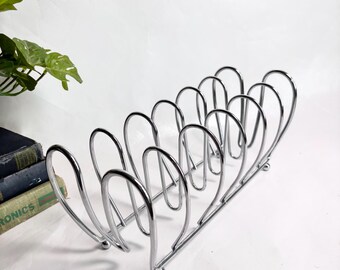Vintage Postmodern ChromMetal Wire Vinyl Record Holder / Magazine Rack / Letter Holder / Vinyl Record Holder / Office Storage Decor