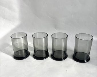 4 Vintage Mid Century Modern Highball Smoke Grey Glass Wide Bottom Whiskey Cocktail Glasses - Set of Four Smokey Gray Tumbler Glasses