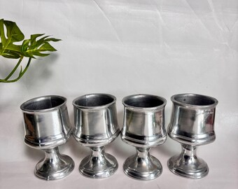 Vintage Set of 4 MCM Wilton Armetale Pewter or Aluminum Footed Goblet Wine Glasses - Mid-Century Pewter Made in USA