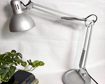 Vintage 1998 Ikea Tertial Silver Clamping Swing Arm Desk Lamp Light with Weighted Base /Architect Lamp /Adjustable Lamp Industrial Desk Lamp