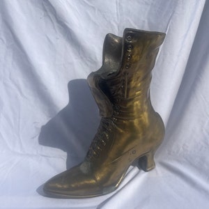 Vintage Large Mid-Century Brass Victorian Boot Vase 10” tall