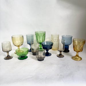 Set of 12 Vintage Mismatched Colorful Wine Coupe Goblet Glasses -Twelve Mix and Match MCM Glassware / Drinkware / Goblets / Vintsage Glass