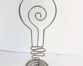 Vintage 1990s Postmodern Chrome Spiral Light Bulb Photo Holder / Memo Note Holder Desk Accessory 9"