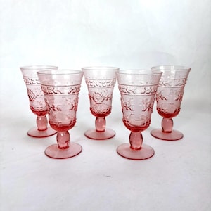 Vintage MIKASA Studio Nova ADIRONDACK PINK Wine / Water Gobelets - Set of 5 Glasses - Southwestern Pink Glass Decor - 1997