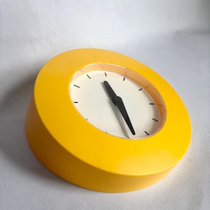 Vintage 1990s Postmodern Design Yellow Wall Clock IKEA Kvarta by Henrik Preutz -Postmodern Shapes Memphis Design Inspired Clock 9.5” across