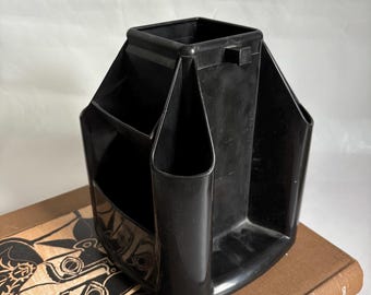 Vintage 1980s Plastic Modular Black Kamenstein Lazy Susan Desk Organizer / Pen and Pencil Holder / Vintage Desk Tabletop Storage