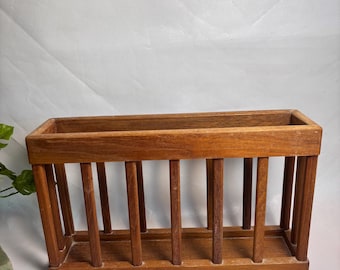Vintage Mid Century Goodwood Teal Wood Wall Hanging Magazine Rack / Danish Modern Scandinavian Style Vinyl Holder / Wood Record Holder