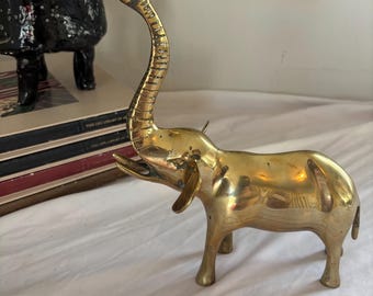 ヴィンテージ 大型 真鍮製 象の置物 彫刻 置物 - 9 インチ 真鍮製 鼻を