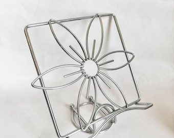 Vintage Postmoderner Chrom Blumen Staffelei Buchständer / Rezepthalter / Foto Staffelei - Bücherständer Küchenrezepte Ständer / Schallplattenständer