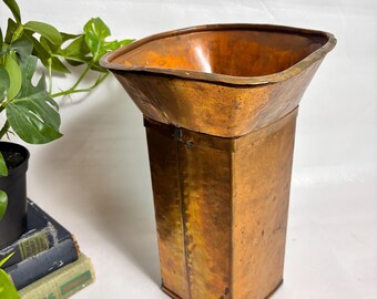 Vintage Large Handmade German Hammered Copper Square Vase / Copper Planter / Made in Germany / 11” Tall
