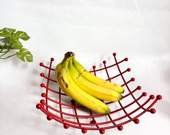 Vintage Large 12.5” Red Sculptural Post Modern Grid Fruit Bowl with Ball Feet - Italian Design similar to Alessi / Memphis