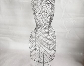 Vintage 1940s Primitive Wire Female Mannequin Display / 32” Tall French Wire Millinery Bent Wire Mannequin Display/ Industrial Store Display