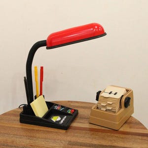 Vintage LuxBox Red Desk lamp 80s, Red Black Table School lamp, Postmodern design Memphis Milano style, Red Gooseneck Lamp, Office decor