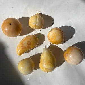 Vintage Marble Stone Fruit Vegetables and Bowl 7 Piece Set Vintage - Set of 7 Stone Fruit / Yellow Collection